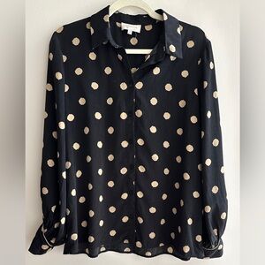 Grace & Mila Gold and Black Polka Dot Button Down Shirt, Size Small